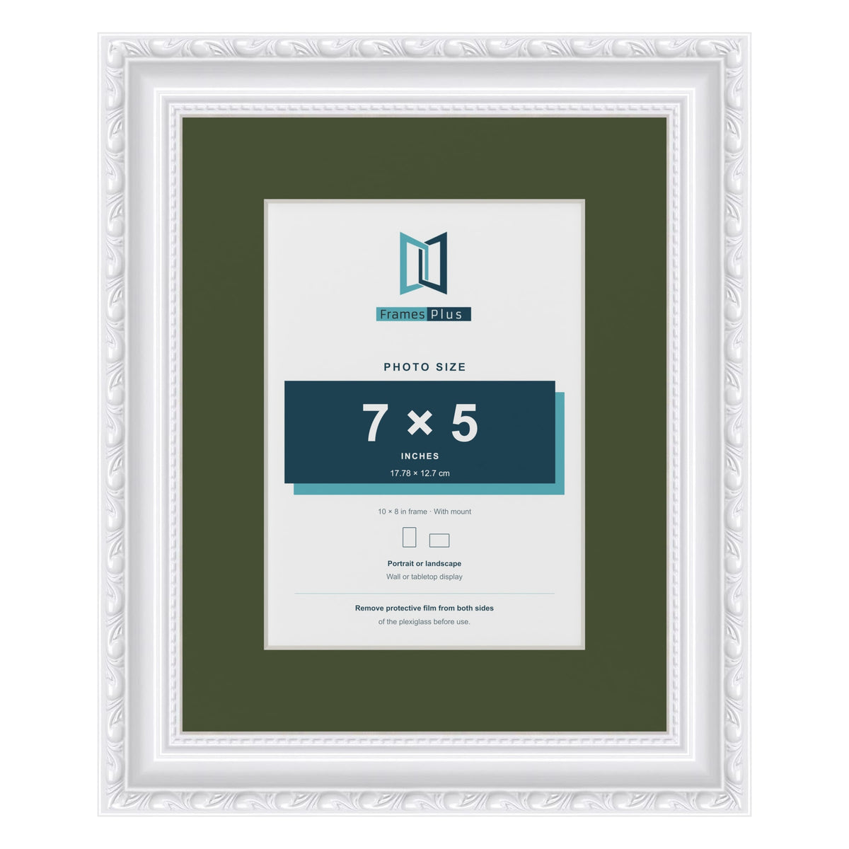 Louis White 10 x 8 inch picture frame with a green mount for a 7 x 5 inch photo