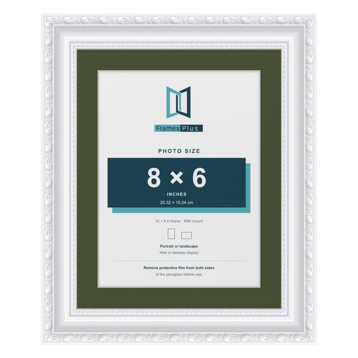 Louis White 10 x 8 inch picture frame with a green mount for an 8 x 6 inch photo