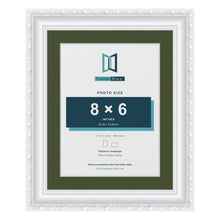 Louis White 10 x 8 inch picture frame with a green mount for an 8 x 6 inch photo