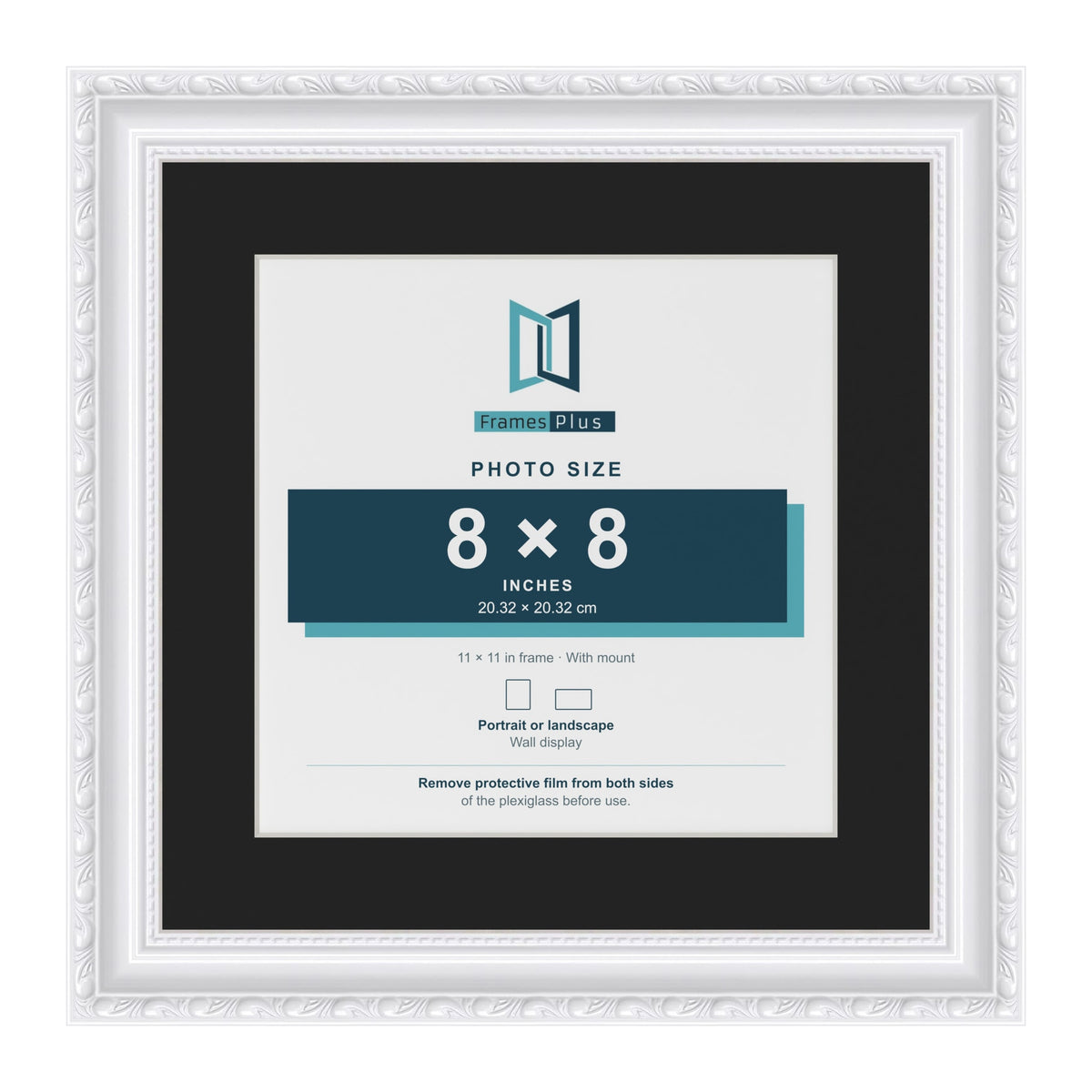 Louis White 11 x 11 inch picture frame with a black mount for an 8 x 8 inch photo