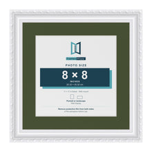Louis White 11 x 11 inch picture frame with a green mount for an 8 x 8 inch photo