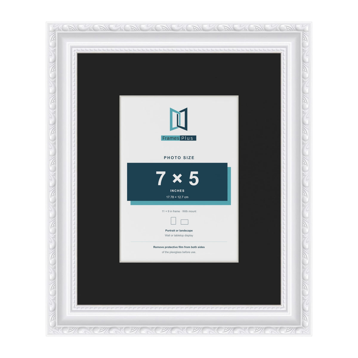 Louis White 11 x 9 inch picture frame with a black mount for a 7 x 5 inch photo