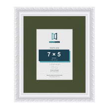 Louis White 11 x 9 inch picture frame with a green mount for a 7 x 5 inch photo