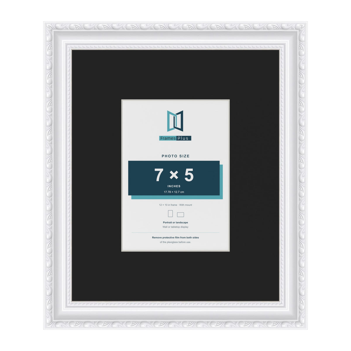 Louis White 12 x 10 inch picture frame with a black mount for a 7 x 5 inch photo