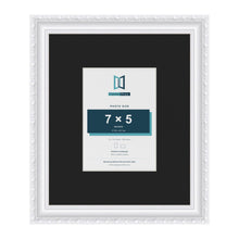 Louis White 12 x 10 inch picture frame with a black mount for a 7 x 5 inch photo
