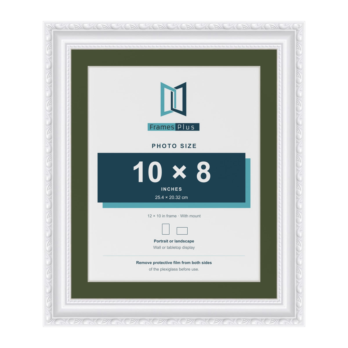 Louis White 12 x 10 inch picture frame with a green mount for a 10 x 8 inch photo