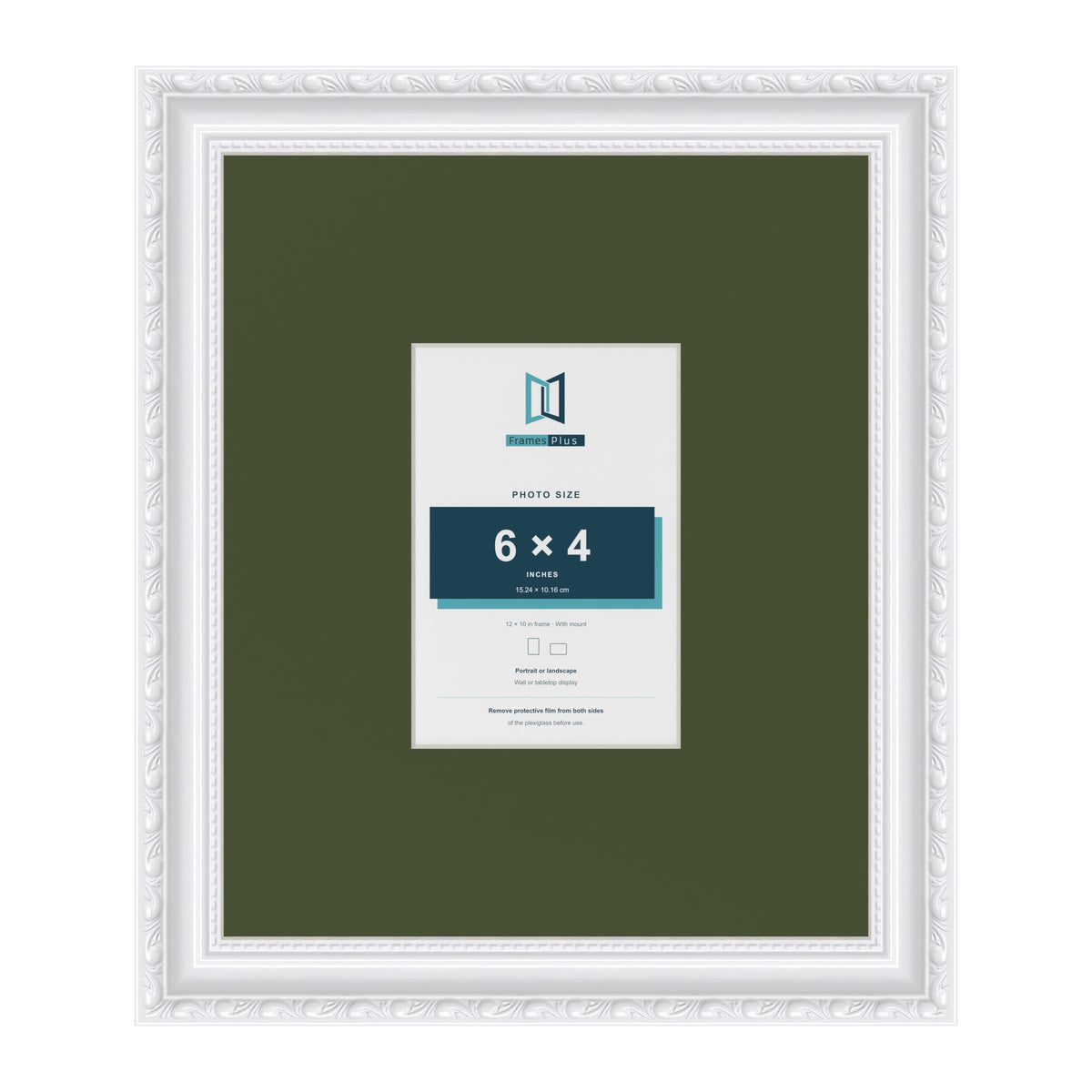 Louis White 12 x 10 inch picture frame with a green mount for a 6 x 4 inch photo