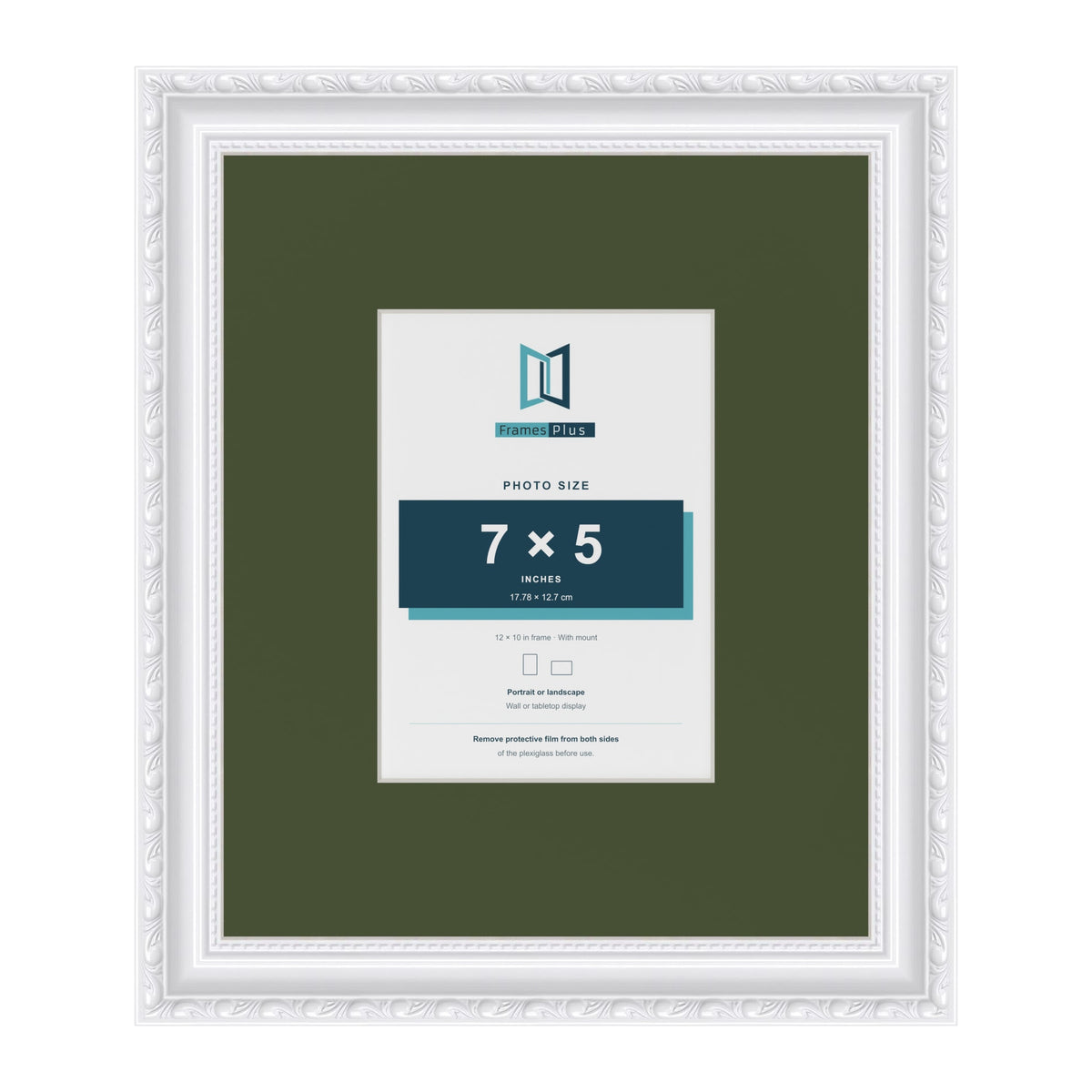 Louis White 12 x 10 inch picture frame with a green mount for a 7 x 5 inch photo