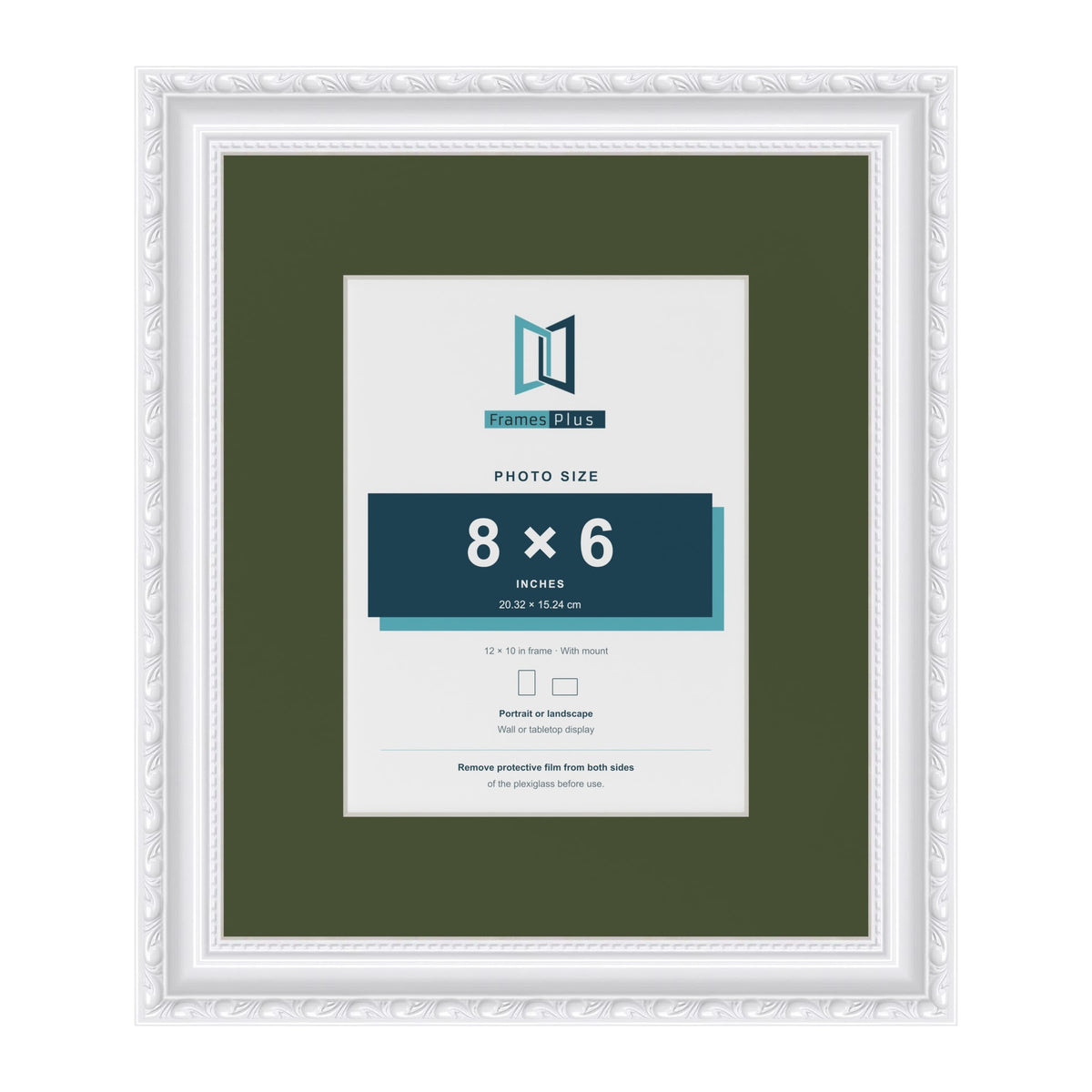 Louis White 12 x 10 inch picture frame with a green mount for an 8 x 6 inch photo