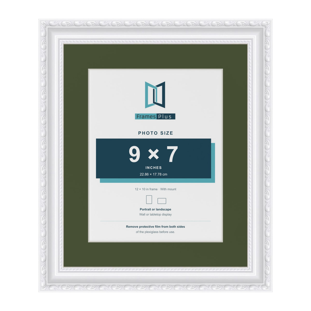 Louis White 12 x 10 inch picture frame with a green mount for a 9 x 7 inch photo