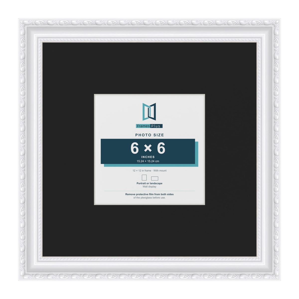 Louis White 12 x 12 inch picture frame with a black mount for a 6 x 6 inch photo