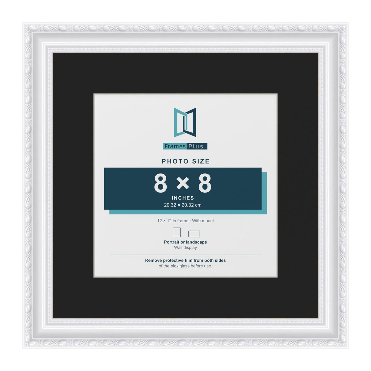 Louis White 12 x 12 inch picture frame with a black mount for an 8 x 8 inch photo