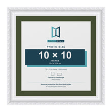 Louis White 12 x 12 inch picture frame with a green mount for a 10 x 10 inch photo