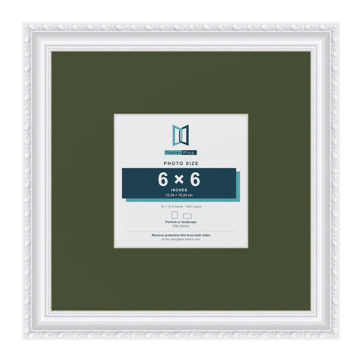 Louis White 12 x 12 inch picture frame with a green mount for a 6 x 6 inch photo