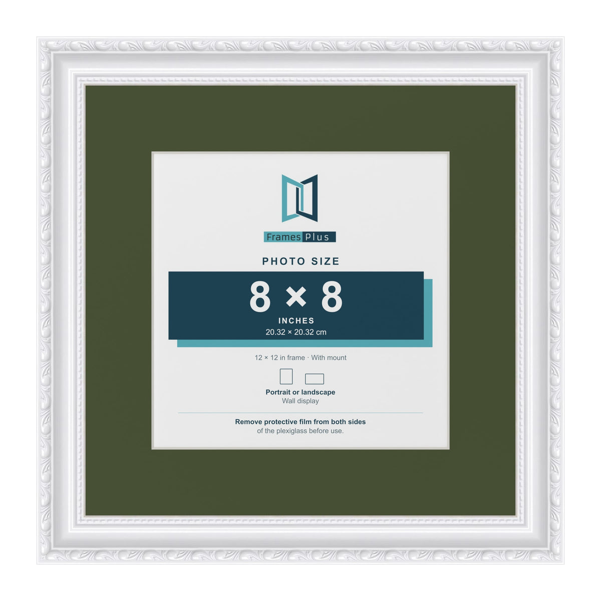 Louis White 12 x 12 inch picture frame with a green mount for an 8 x 8 inch photo