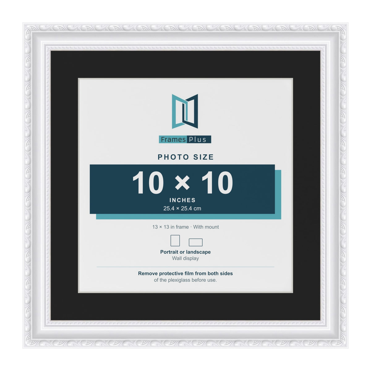 Louis White 13 x 13 inch picture frame with a black mount for a 10 x 10 inch photo