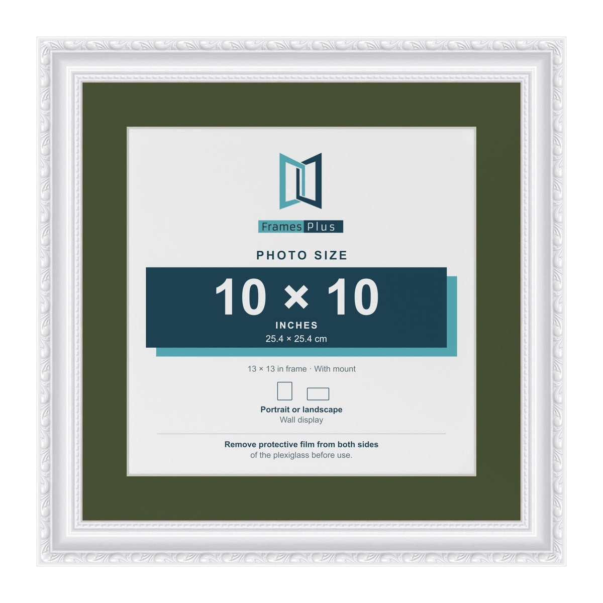 Louis White 13 x 13 inch picture frame with a green mount for a 10 x 10 inch photo