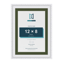 Louis White 14 x 10 inch picture frame with a green mount for a 12 x 8 inch photo