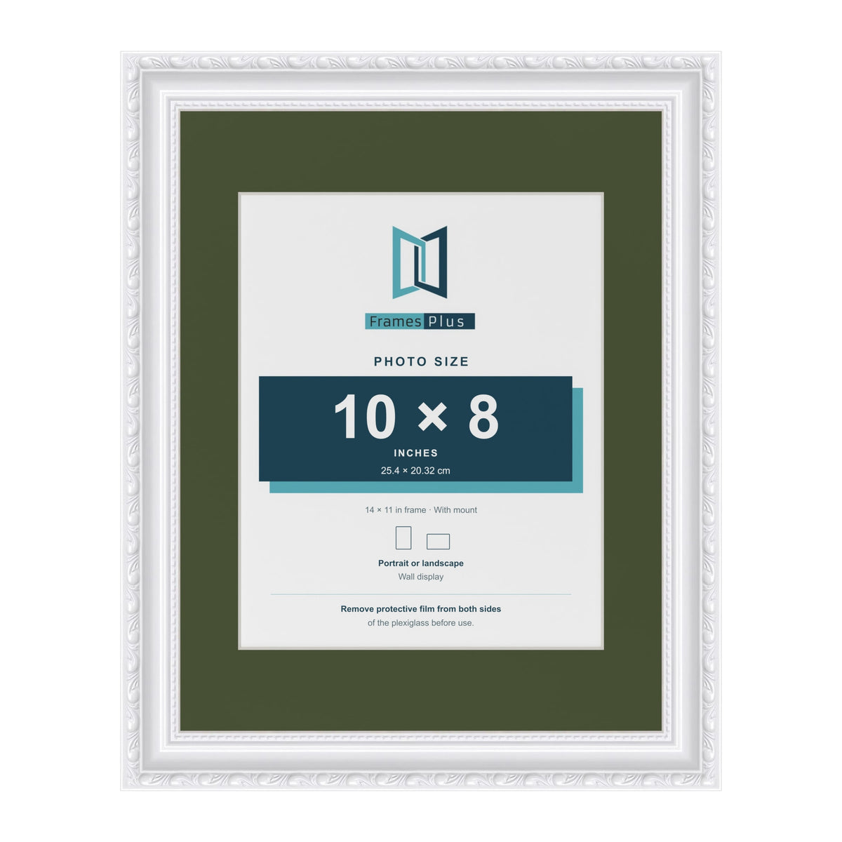 Louis White 14 x 11 inch picture frame with a green mount for a 10 x 8 inch photo