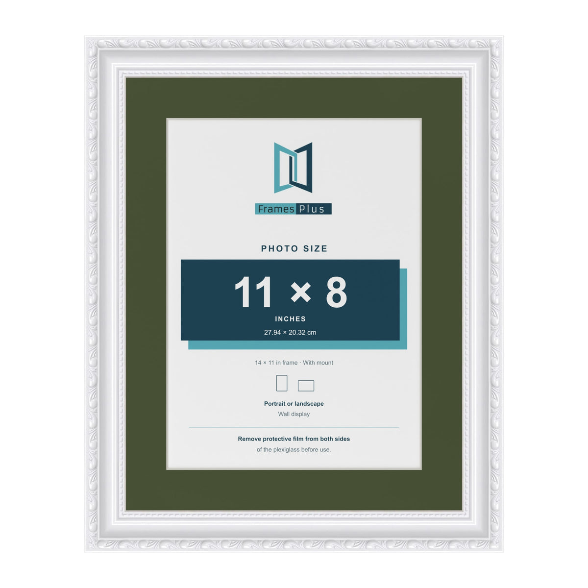 Louis White 14 x 11 inch picture frame with a green mount for an 11 x 8 inch photo