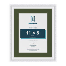Louis White 14 x 11 inch picture frame with a green mount for an 11 x 8 inch photo