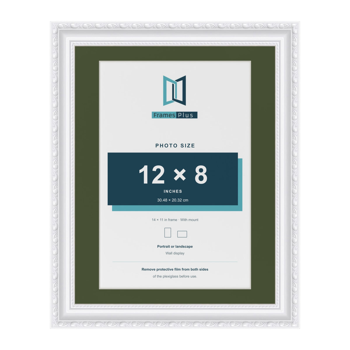 Louis White 14 x 11 inch picture frame with a green mount for a 12 x 8 inch photo
