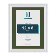 Louis White 14 x 11 inch picture frame with a green mount for a 12 x 8 inch photo