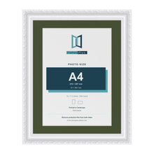 Louis White 14 x 11 inch picture frame with a green mount for an A4 photo