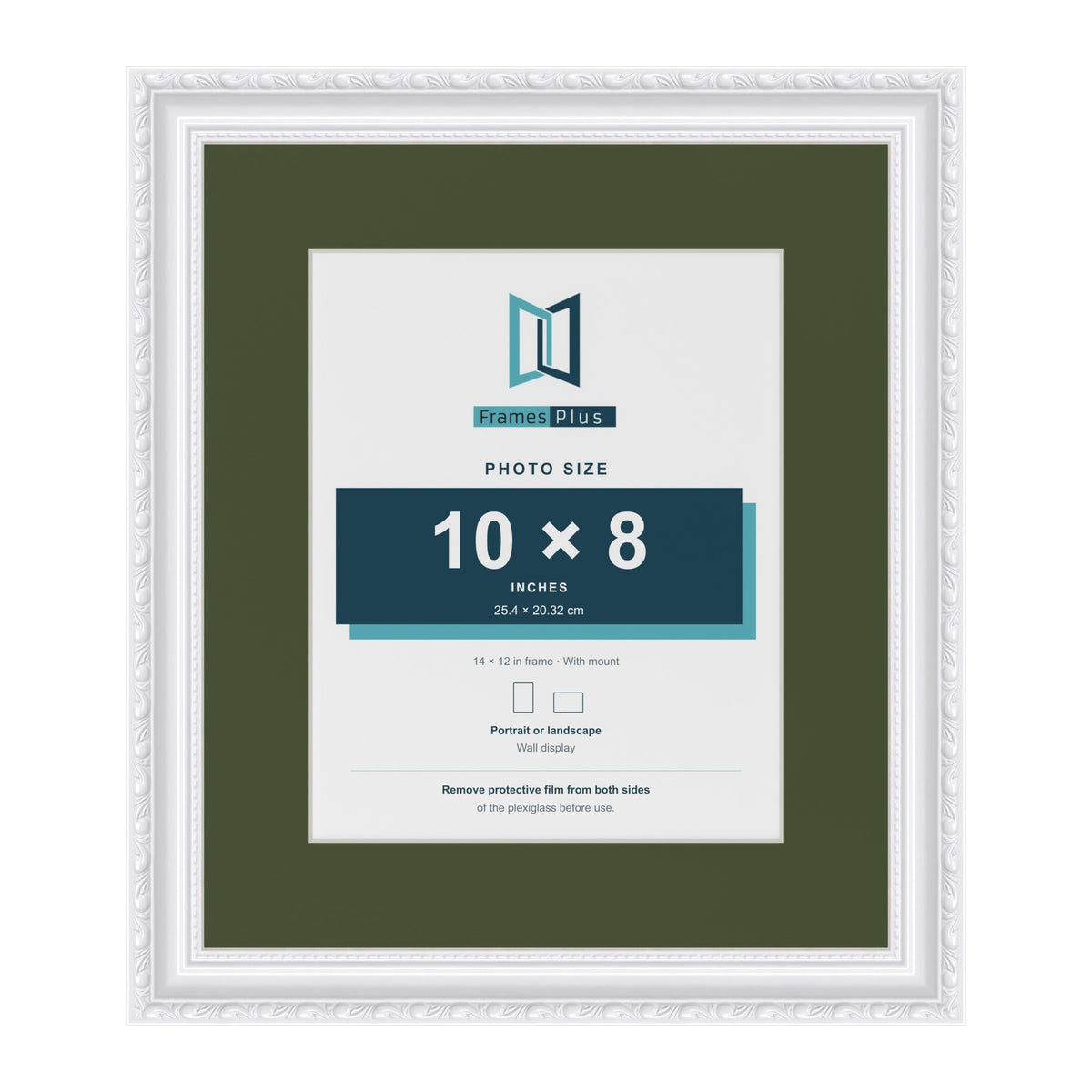 Louis White 14 x 12 inch picture frame with a green mount for a 10 x 8 inch photo