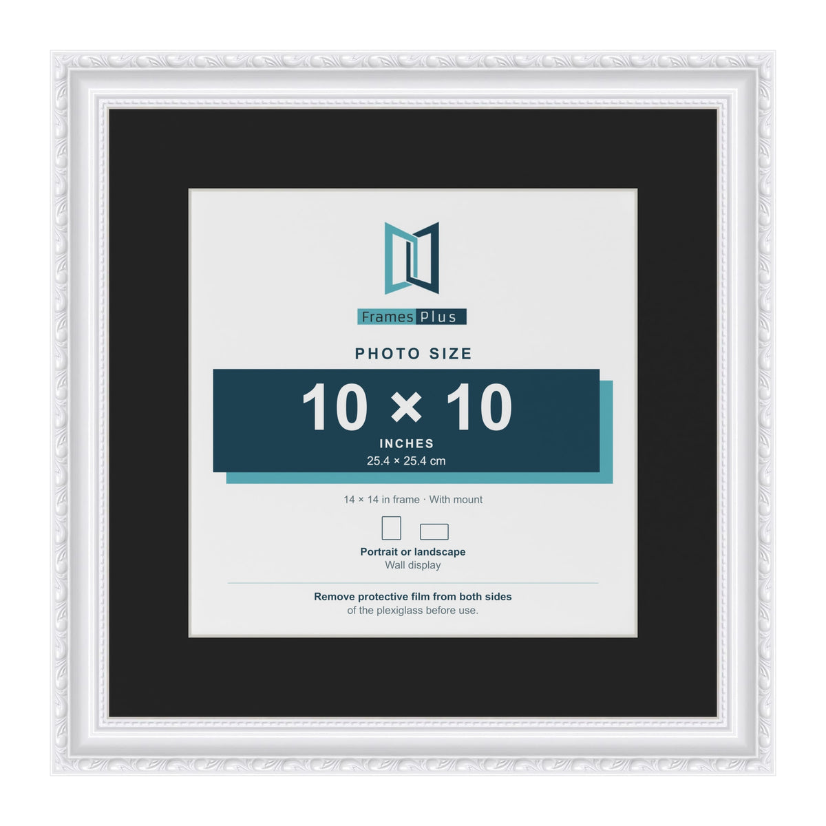 Louis White 14 x 14 inch picture frame with a black mount for a 10 x 10 inch photo