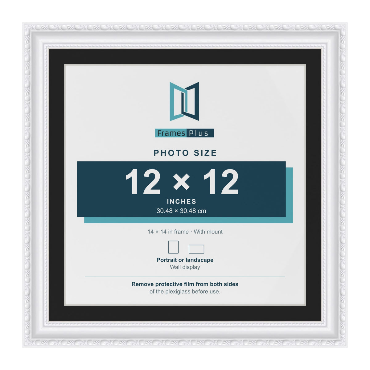 Louis White 14 x 14 inch picture frame with a black mount for a 12 x 12 inch photo