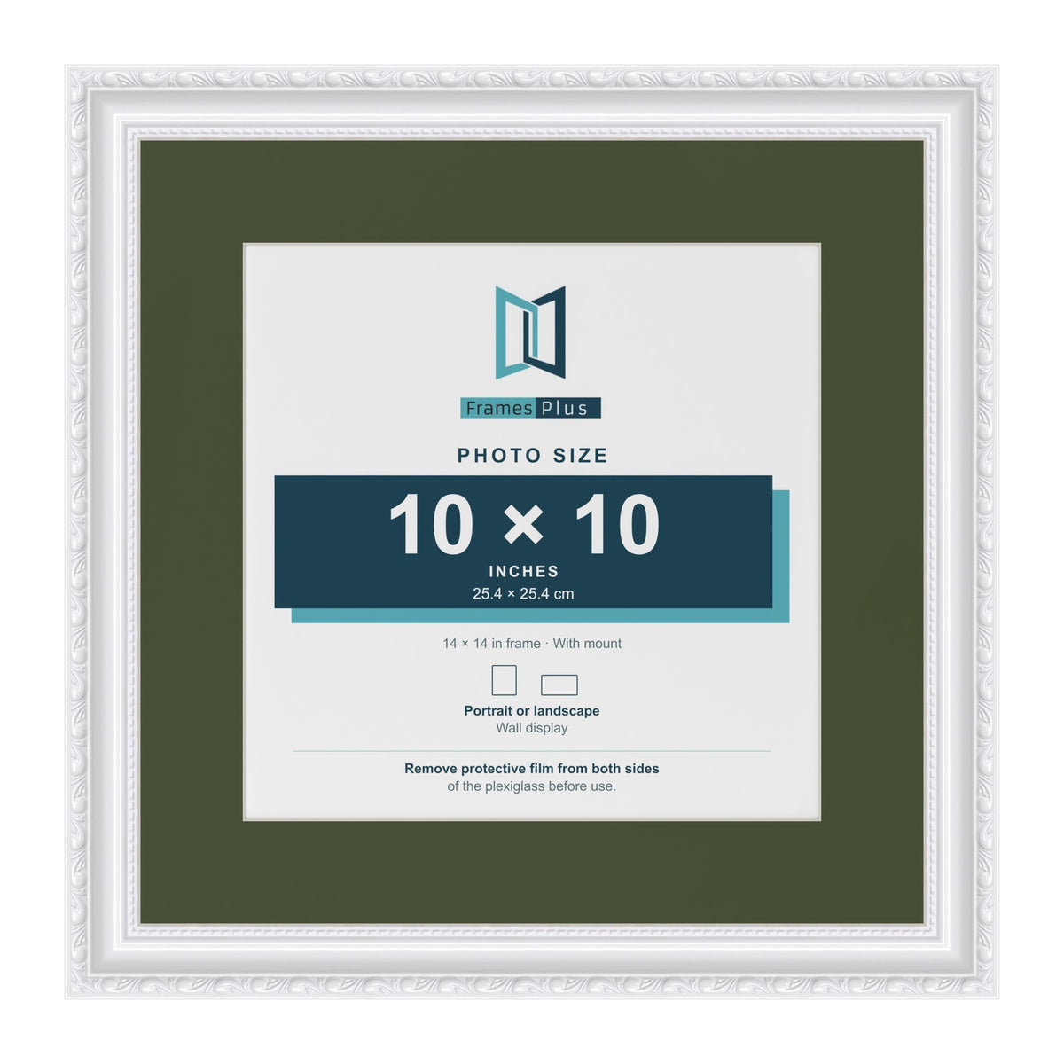 Louis White 14 x 14 inch picture frame with a green mount for a 10 x 10 inch photo