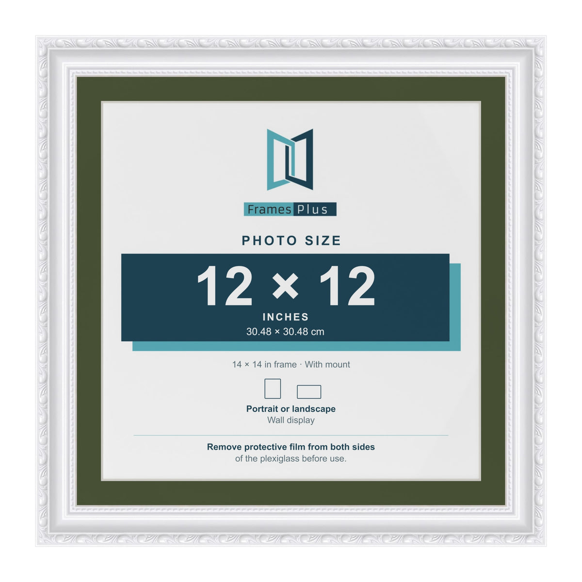 Louis White 14 x 14 inch picture frame with a green mount for a 12 x 12 inch photo