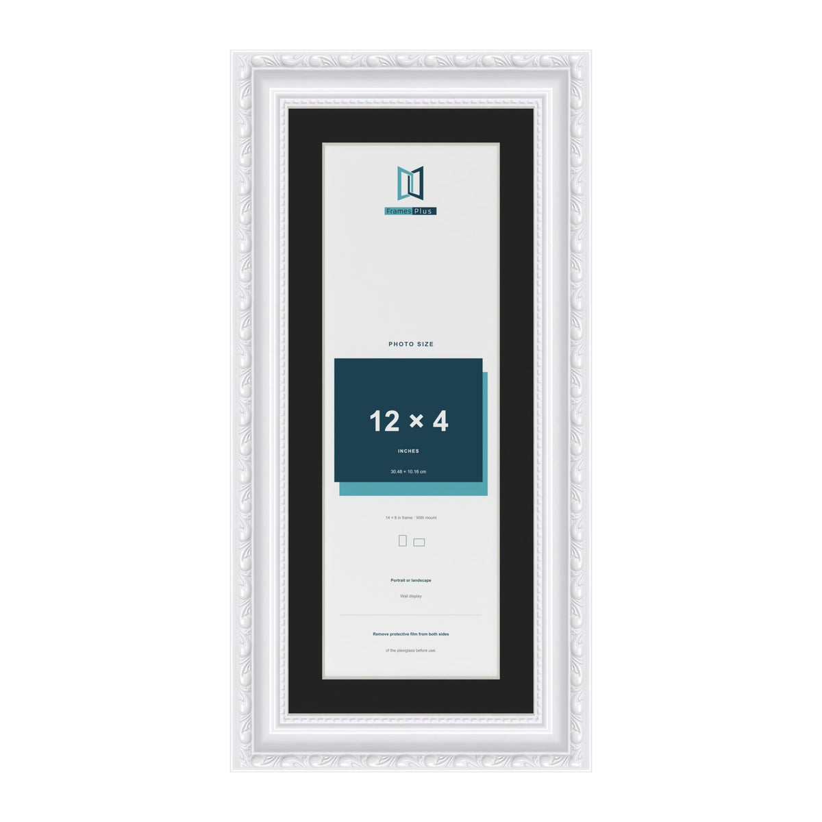 Louis White 14 x 6 inch picture frame with a black mount for a 12 x 4 inch photo