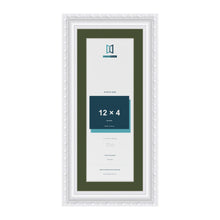 Louis White 14 x 6 inch picture frame with a green mount for a 12 x 4 inch photo