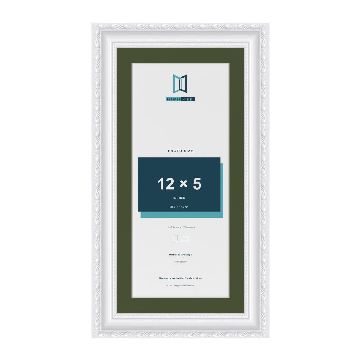 Louis White 14 x 7 inch picture frame with a green mount for a 12 x 5 inch photo