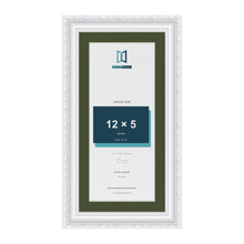 Louis White 14 x 7 inch picture frame with a green mount for a 12 x 5 inch photo