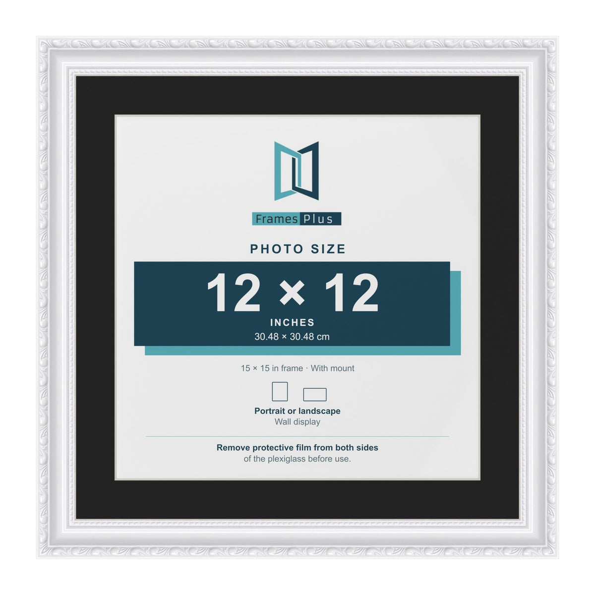 Louis White 15 x 15 inch picture frame with a black mount for a 12 x 12 inch photo