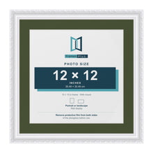 Louis White 15 x 15 inch picture frame with a green mount for a 12 x 12 inch photo