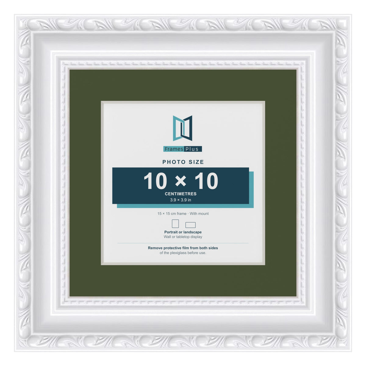 Louis White 15 x 15 cm picture frame with a green mount for a 10 x 10 cm photo