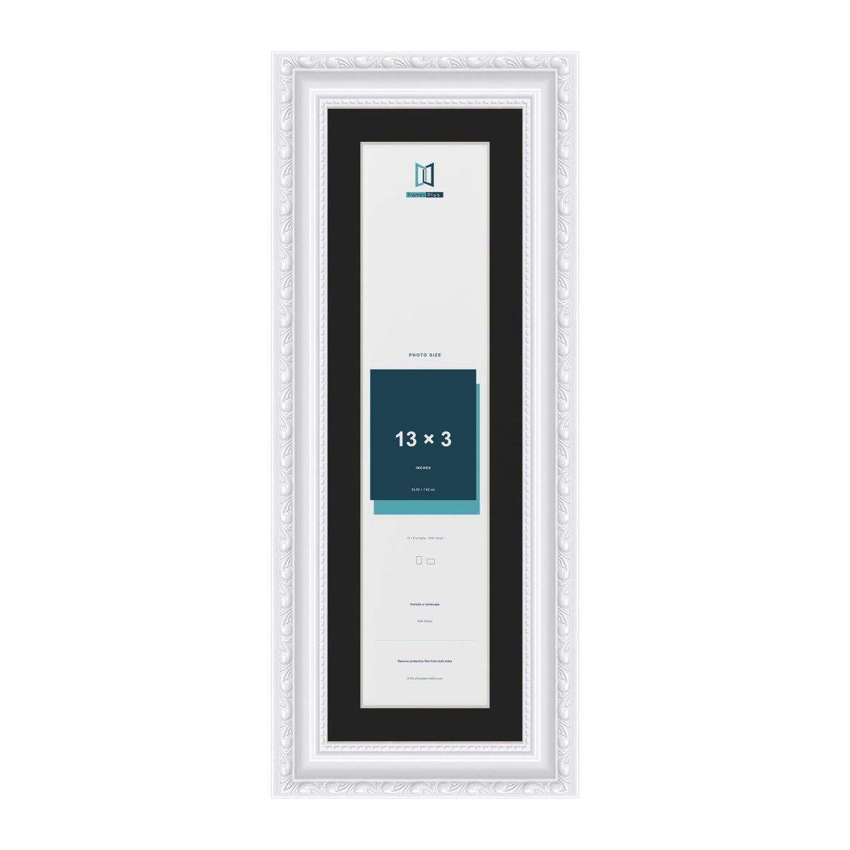 Louis White 15 x 5 inch picture frame with a black mount for a 13 x 3 inch photo