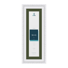 Louis White 15 x 5 inch picture frame with a green mount for a 13 x 3 inch photo