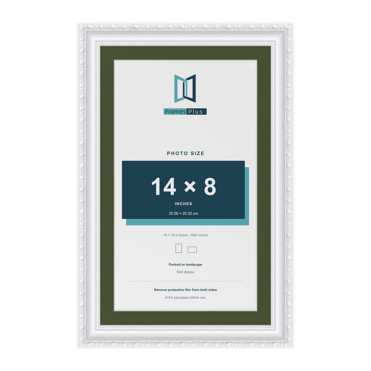 Louis White 16 x 10 inch picture frame with a green mount for a 14 x 8 inch photo