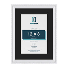 Louis White 16 x 12 inch picture frame with a black mount for a 12 x 8 inch photo