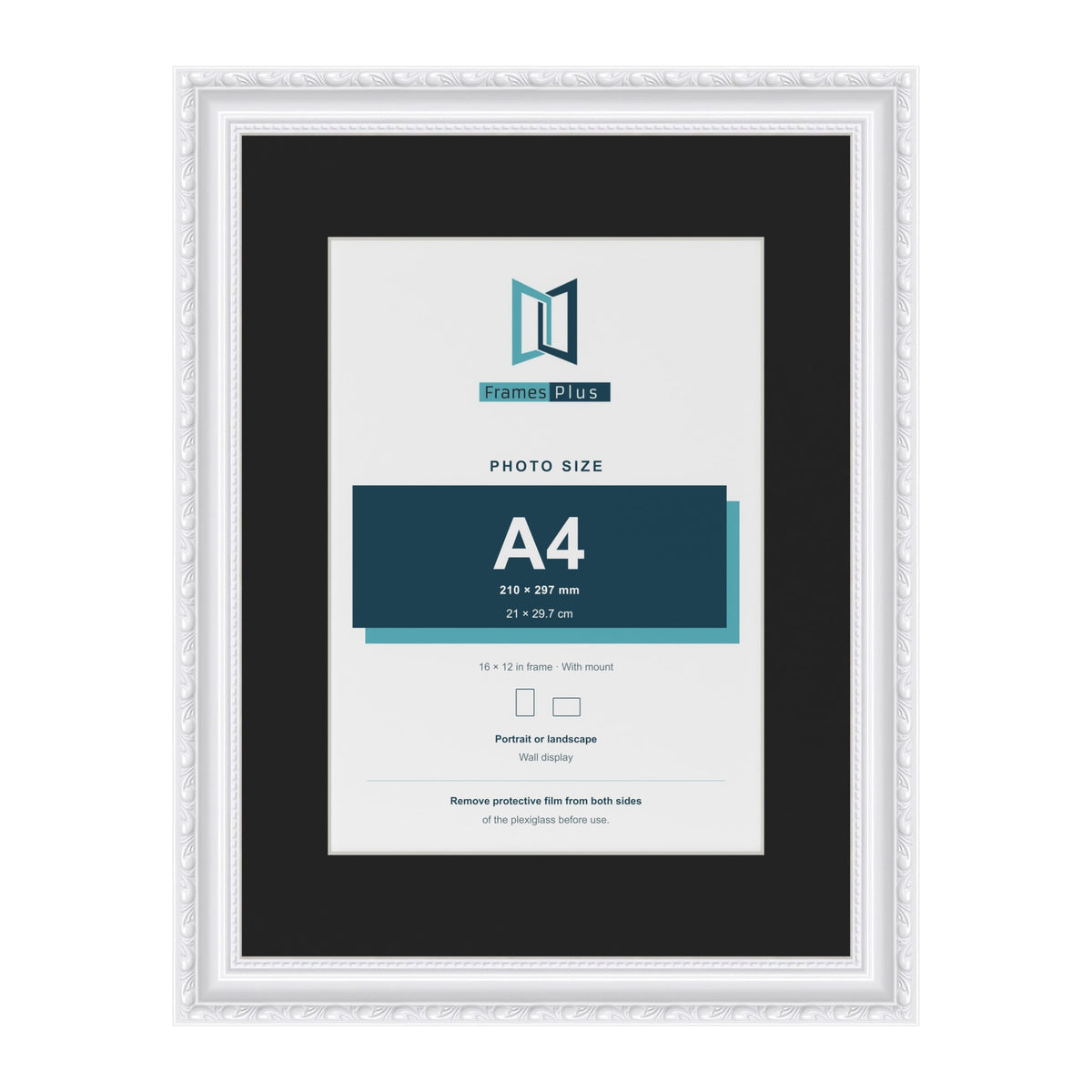 Louis White 16 x 12 inch picture frame with a black mount for an A4 photo
