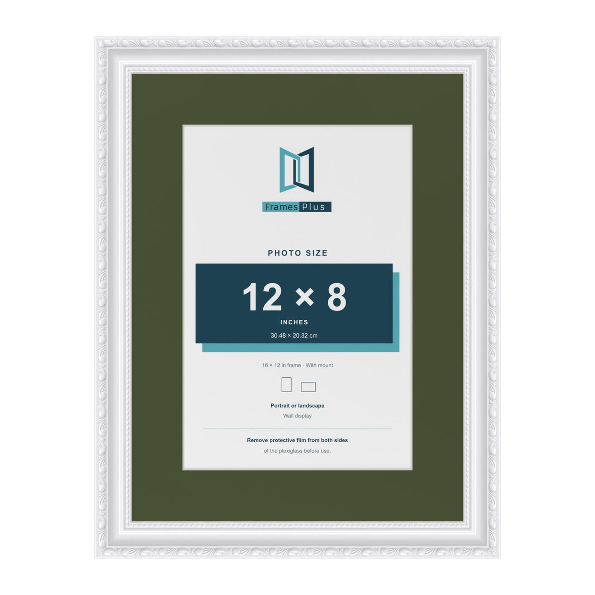 Louis White 16 x 12 inch picture frame with a green mount for a 12 x 8 inch photo