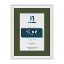 Louis White 16 x 12 inch picture frame with a green mount for a 12 x 8 inch photo