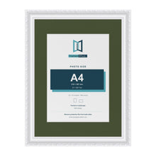 Louis White 16 x 12 inch picture frame with a green mount for an A4 photo