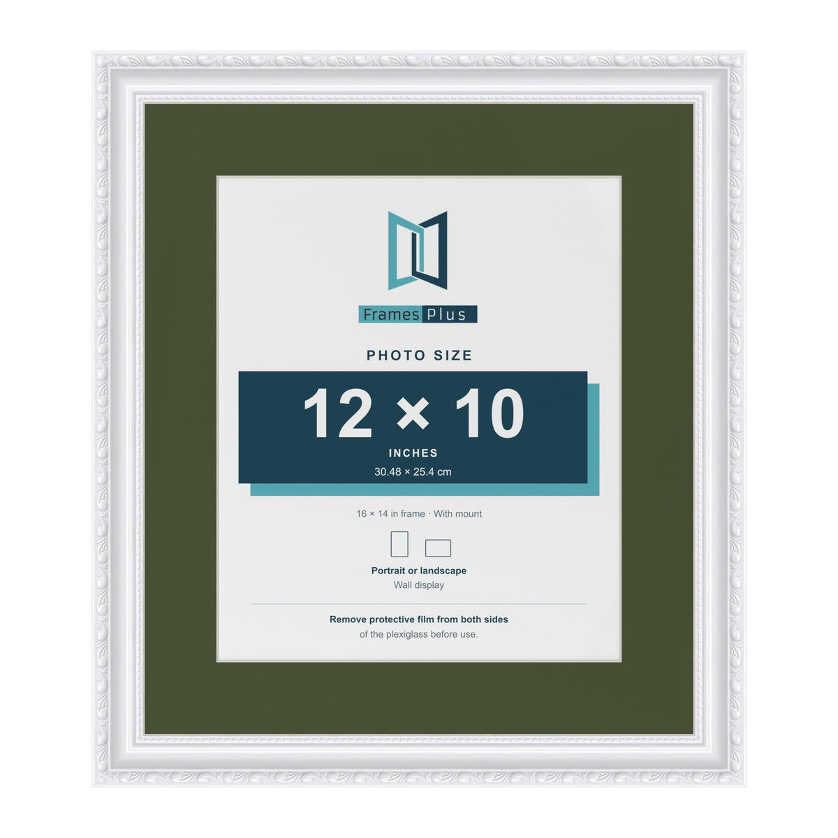 Louis White 16 x 14 inch picture frame with a green mount for a 12 x 10 inch photo
