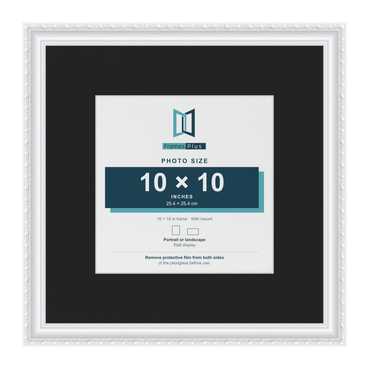 Louis White 16 x 16 inch picture frame with a black mount for a 10 x 10 inch photo